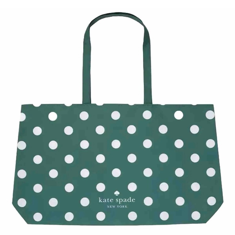 New Kate Spade Tote Green White Polka Dot 25" x 15" XLarge Shopping Tote